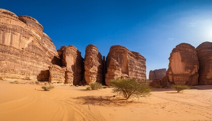 sandstone columns in the desert region of tabuk alula saudi arabia