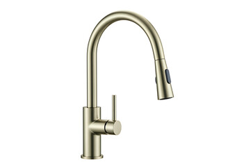 Modern brushed nickel pull down kitchen faucet isolated on transparent background