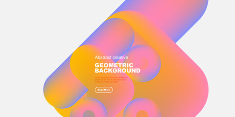 Fluid shapes overlap, creating vibrant gradient background. Modern design with text elements, inviting exploration.