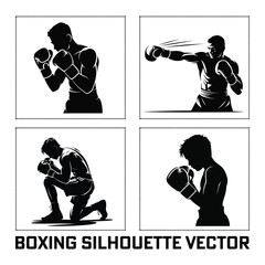 A Black and White Boxing Silhouette Vector collection