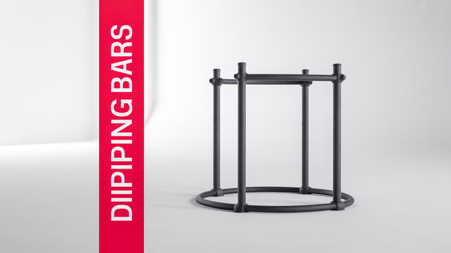 Dipping bars with red graphic on grey background fitness equipment