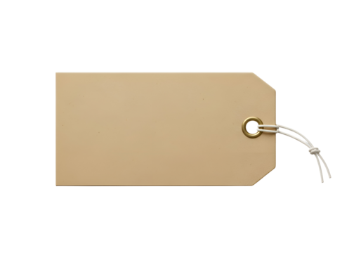 Plain beige tag with a metal eyelet and string.