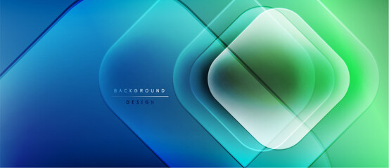 Abstract gradient shapes overlap. Blue, green hues dominate design. Modern aesthetic, clean lines present dynamic visual effect.