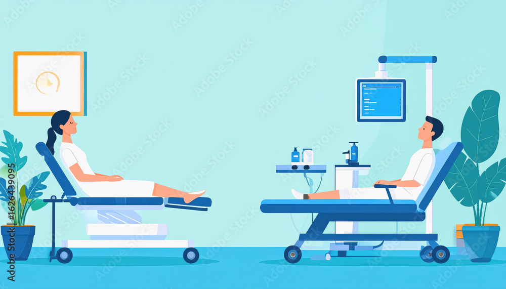 Poster patient relaxing in comfortable hospital room with automation features and ample copy space for text
