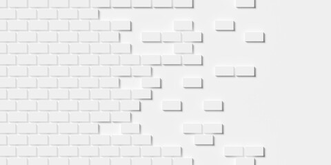 Large white boxes or bricks geometry brickwall background wallpaper banner, fading out to the right, flat lay top view
