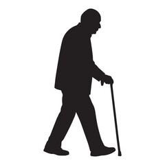 Silhouette of a senior man walking with a cane