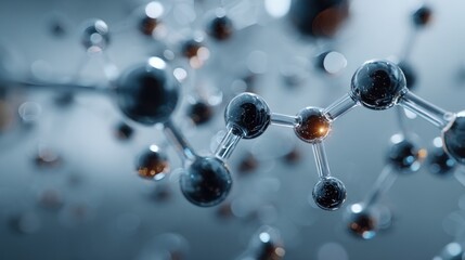 Abstract molecular structure visualization, nanoscale engineering concept render