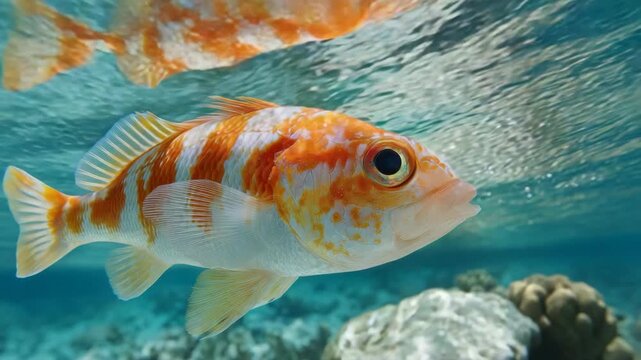 Orange spotted fish swimming in clear water