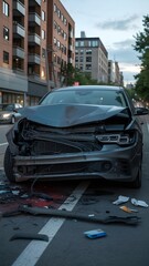 Damaged Car After Accident on City Street