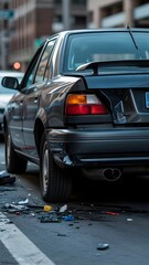 Damaged Car After Accident on City Street