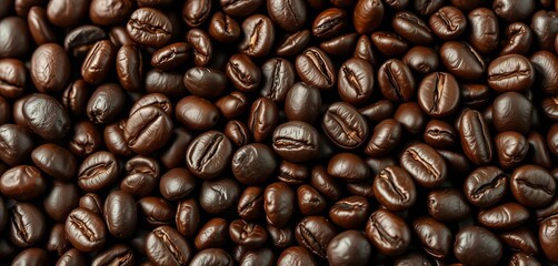 Fototapeta premium Close-up of dark roasted coffee beans, rich, oily sheen, macro, rich