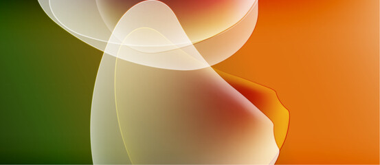 Abstract shapes blend, creating warm color gradients. Soft curves suggest movement, light interplay defines form. Minimalist design evokes calm feeling.