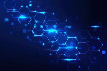 Fototapeta premium Glowing blue hexagons form a futuristic, abstract digital network on a dark background with light effects