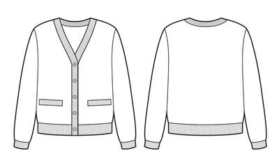 Fototapeta premium Woman knitted classic cardigan technical sketch