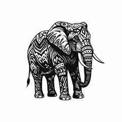 Fototapeta premium stylized elephant in black and white, tribal style, bold vector lines