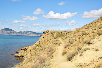 View of the Karadag mountain range from the sea, Crimea