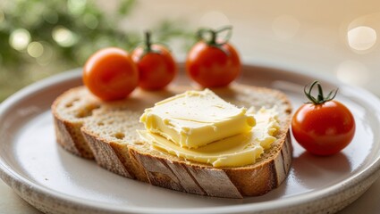 Bread with butter and tomatoes, a simple yet tasty breakfast option