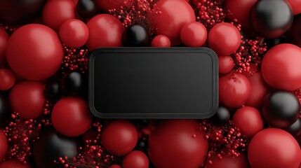 black frame surrounded by various colored small balls with space for text or images Copy space image