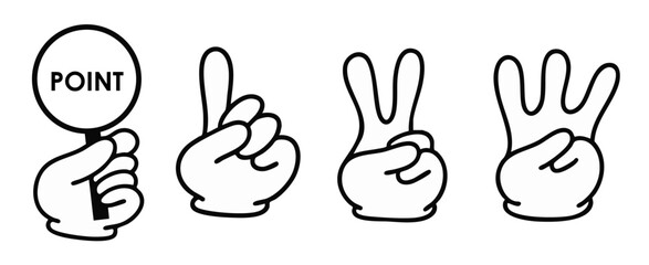 数字のカウントと親指グッドを示す手のジェスチャー・ポイントのイラストセット（ライン風 ポップ フラット ベクター）