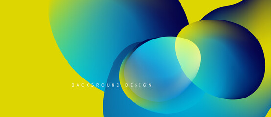 Abstract colorful design features overlapping circles, gradients. Yellow, blue, green hues create dynamic visual effect. Modern background.