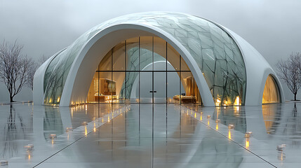 Modern architectural dome with glass and concrete structure