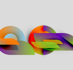 Abstract colorful shapes overlap, creating dynamic visual effect. Gradients blend hues, forming flowing composition. Modern design.