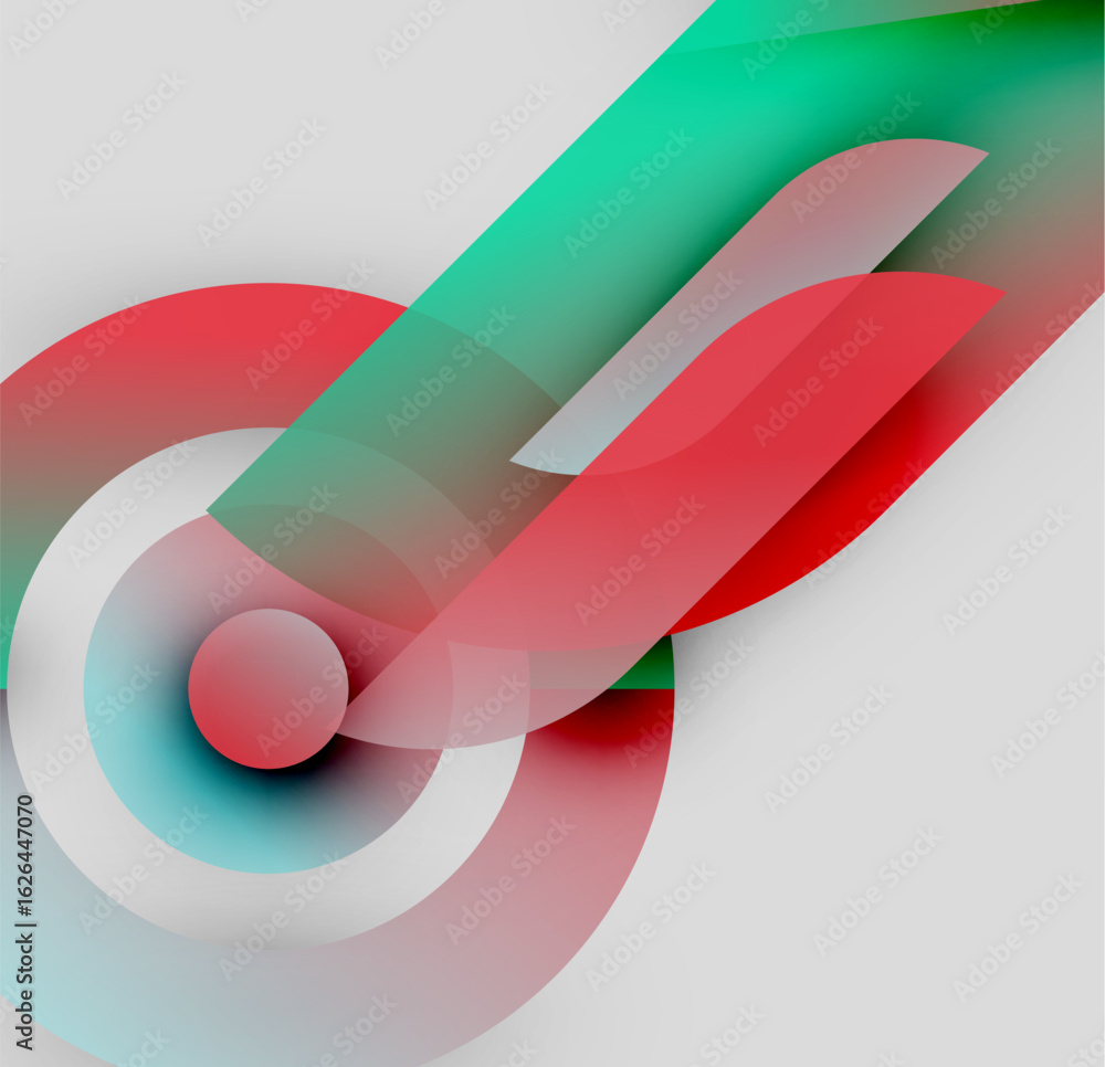 Poster abstract design features overlapping colorful circles, lines. minimalist composition evokes dynamic 