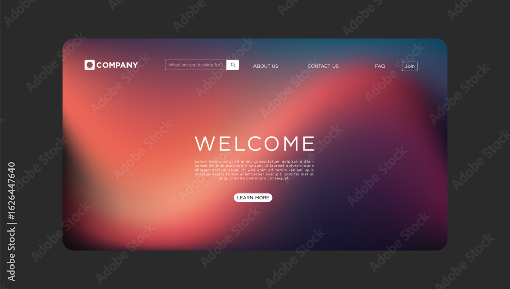 Poster modern website landing page mockup design with blurred sunset background and welcome message for bus