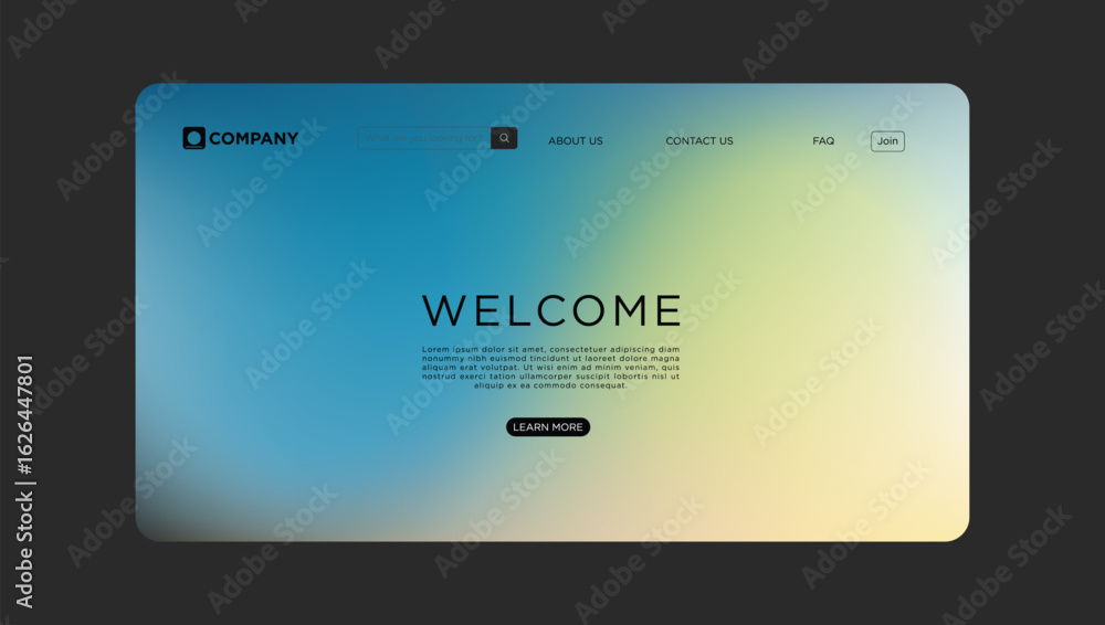 Poster modern website landing page design showcases welcoming message with sleek search bar and clean navig
