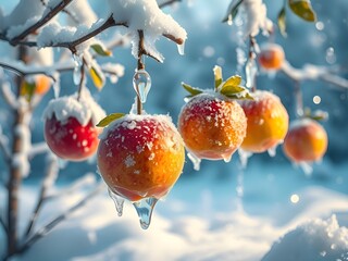 red apple in snow