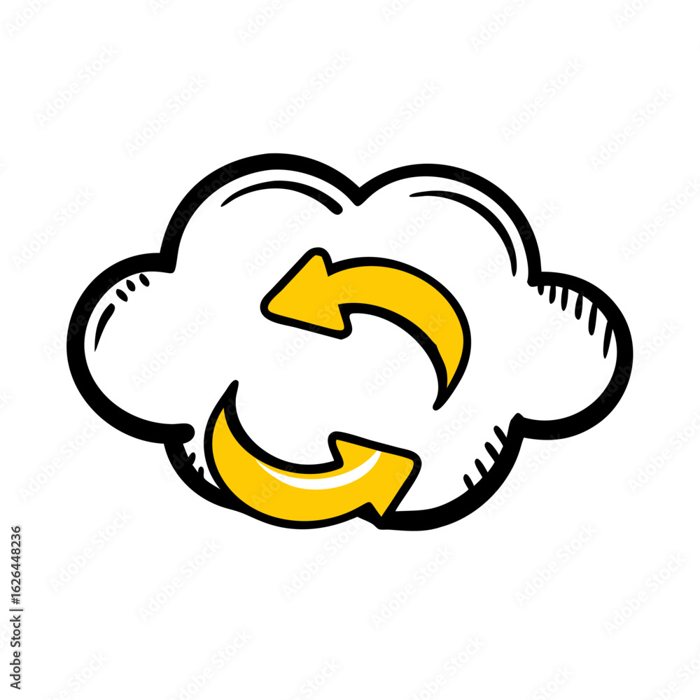 Poster cloud sync button hand drawing icon for web and graphic design