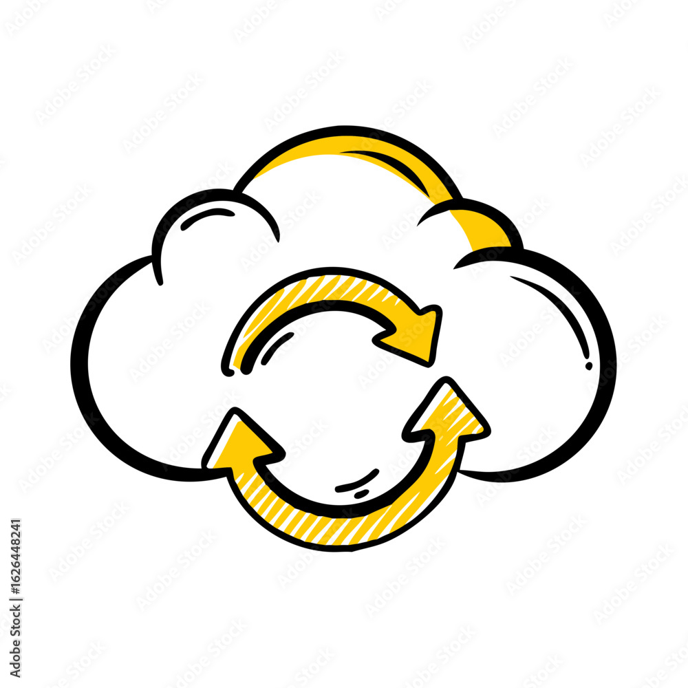Poster cloud synchronization hand drawing icon for web and graphic design