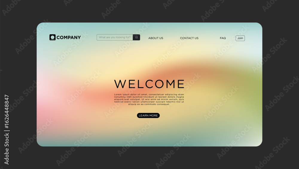 Poster modern website landing page template with welcoming message and pastel color gradient