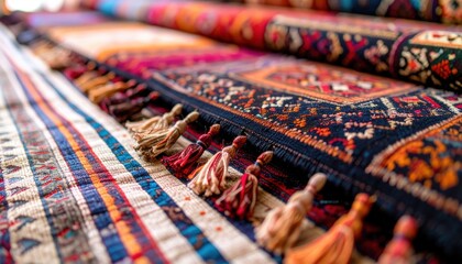 Close Up Of Colorful Woven Rugs