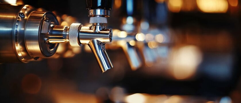 Bar beer taps in close-up with blurred background, inviting ambiance perfect for of a bar, ready - Powered by Adobe