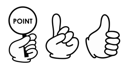 数字のカウントと親指グッドを示す手のジェスチャー・ポイントのイラストセット（ライン風 ポップ フラット ベクター）