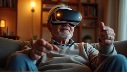 Senior Man Interacting with Virtual Reality