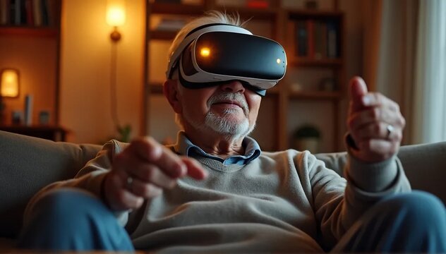 Senior Man Interacting with Virtual Reality