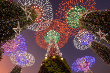 Supertree Grove in Gardens by the Bay at twilight time.