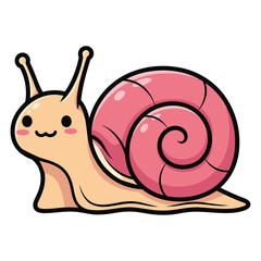 Cute Cartoon Snail with Pink Spiral Shell – Adorable Slow-Moving Mollusk Illustration