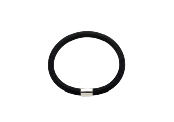 Close-up view of a black wristband.
