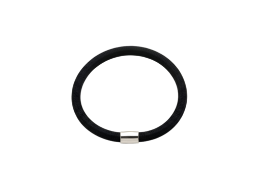 Close-up view of a black wristband.