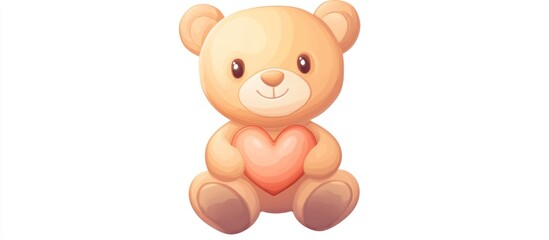 Cute brown teddy bear sitting alone on white background