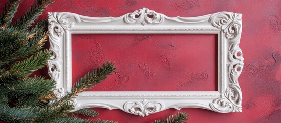 Christmas frame with vintage gold border and festive decorations
