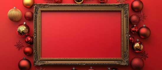 Red vintage gold-trimmed picture frame with ribbon