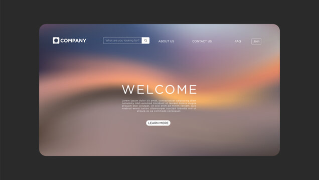Modern website template design with welcome message and navigation bar for business startup