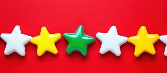 Red and yellow Christmas flags with stars and ornaments