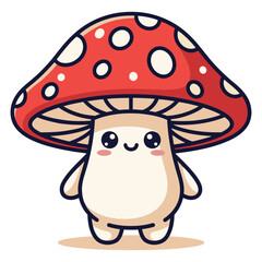 Cute Cartoon Mushroom Character with Red Spotted Cap – Adorable Forest Fungi Illustration