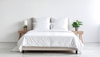 Simple bedroom with white bedding and plants