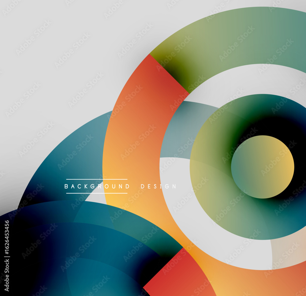 Poster abstract circles overlap, creating vibrant color gradients. modern design elements suggest dynamic v